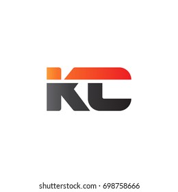 Initial letter KC, straight linked line bold logo, gradient fire red black colors