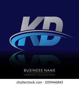 initial letter KD logotype company name colored blue and grey swoosh design. vector logo for business and company identity.