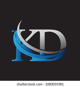 initial letter KD logotype company name colored blue and grey swoosh design. vector logo for business and company identity.