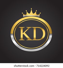 initial letter KD logotype company name with oval shape and crown, gold and silver color. vector logo for business and company identity.