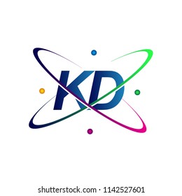 initial letter KD logotype science icon colored blue, red, green and yellow swoosh design. vector logo for business and company identity.
