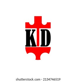 Initial letter KD red crown shield simple logo. Minimal and unique.