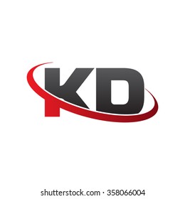 initial letter KD swoosh ring company logo red black