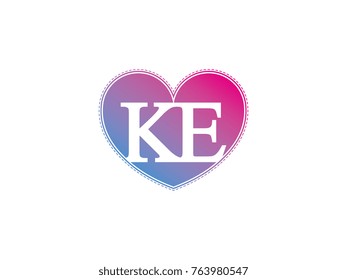 the initial letter KE in the heart symbol as a logo, sign and decoration