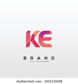 Initial letter KE logo with colorful background, letter combination logo design for creative industry, web, business and company. - Vector