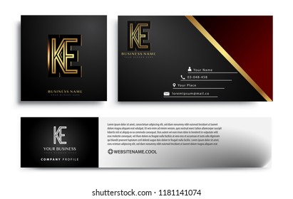 initial letter KE logotype company name colored gold elegant design. Vector sets for business identity on black background.