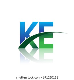 initial letter KE logotype company name colored blue and green swoosh design. vector logo for business and company identity.

