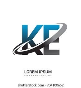 initial letter KE logotype company name colored blue and grey swoosh design. logo design for business and company identity.