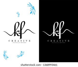 initial letter kf, fk handwriting logo template design vector