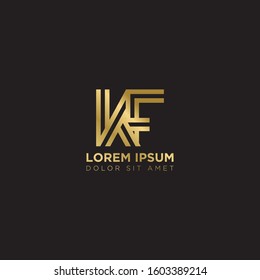 Initial Letter KF linked uppercase overlap modern gold logo vector design template. Suitable for business, consulting group company.