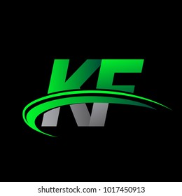 initial letter KF logotype company name colored green and black swoosh design. vector logo for business and company identity.