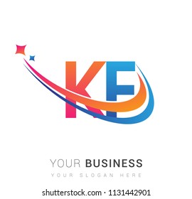 initial letter KF logotype company name colored orange, red and blue swoosh star design. vector logo for business and company identity.
