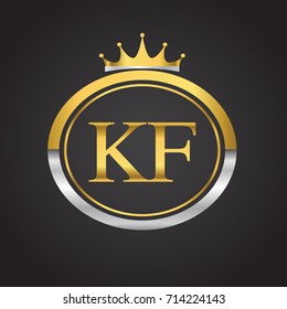 initial letter KF logotype company name with oval shape and crown, gold and silver color. vector logo for business and company identity.