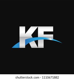 Initial letter KF, overlapping movement swoosh logo, metal silver blue color on black background