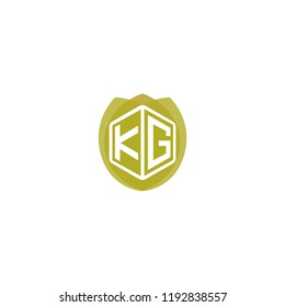 Initial Letter KG, K, G Hexagonal Shape Logo Design with Leaf, Eco, Nature, Organic Illustration for Company Identity
