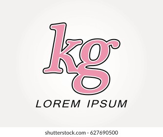 Initial letter kg logo. Monogram lowercase italic