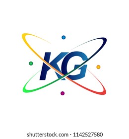 initial letter KG logotype science icon colored blue, red, green and yellow swoosh design. vector logo for business and company identity.
