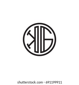 Initial letter KG, minimalist line art monogram circle logo, black color