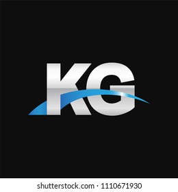 Initial letter KG, overlapping movement swoosh logo, metal silver blue color on black background
