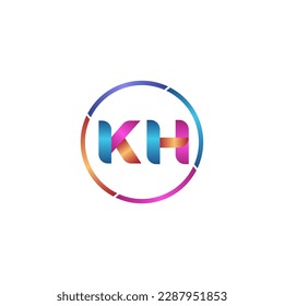 Initial letter KH curve rounded logo, gradient vibrant colorful glossy colors