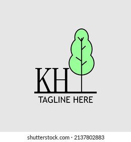 Ursprünglicher Buchstabe KH mit grünem Baumlogo. Minimal, einfach und einzigartig.