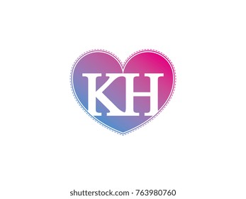 the initial letter KH in the heart symbol as a logo, sign and decoration