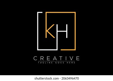Initial letter kh, hk, k, h elegant and luxury Initial with Rectangular frame minimal monogram logo design vector template