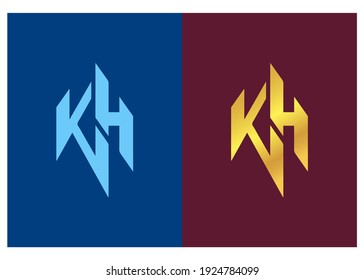 Diseño del logotipo de la carta inicial de KH, forma hexagonal en color plano y limpio