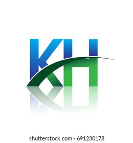 initial letter KH logotype company name colored blue and green swoosh design. vector logo for business and company identity.
