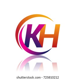 initial letter KH logotype company name orange and magenta color on circle and swoosh design. vector logo for business and company identity.