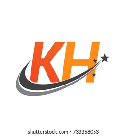 initial letter KH logotype company name colored orange and grey swoosh star design. vector logo for business and company identity.