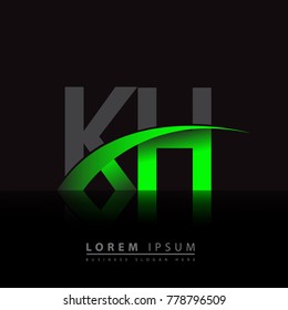 initial letter KH logotype company name colored green and black swoosh design. vector logo for business and company identity.
