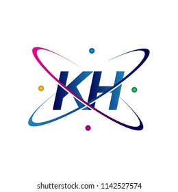 initial letter KH logotype science icon colored blue, red, green and yellow swoosh design. vector logo for business and company identity.

