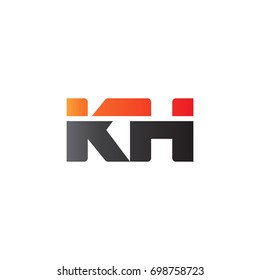 Initial letter KH, straight linked line bold logo, gradient fire red black colors