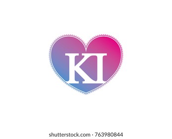 the initial letter KI in the heart symbol as a logo, sign and decoration