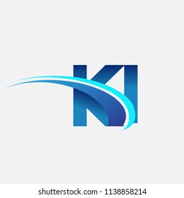 initial letter KI logotype company name colored blue and swoosh design. vector logo for business and company identity.
