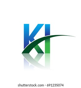 initial letter KI logotype company name colored blue and green swoosh design. vector logo for business and company identity.
