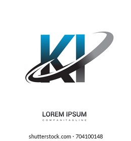initial letter KI logotype company name colored blue and grey swoosh design. logo design for business and company identity.