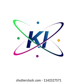 initial letter KI logotype science icon colored blue, red, green and yellow swoosh design. vector logo for business and company identity.
