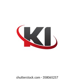 initial letter KI swoosh ring company logo red black
