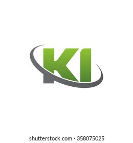 initial letter KI swoosh ring company logo green gray