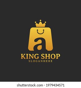 Initial letter A King Shop Logo Design Template. Illustration vector graphic. Design concept shop bag and crown With letter symbol. Perfect for E-commerce, sale, discount or store web element.