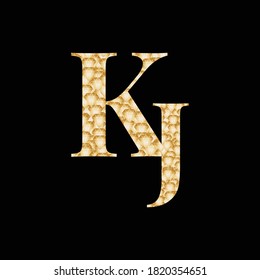 Letra inicial KJ con patrón de diamante en color oro.