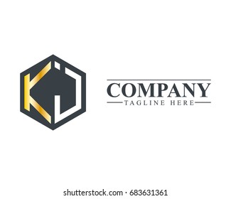 Initial Letter KJ Hexagonal Design Logo