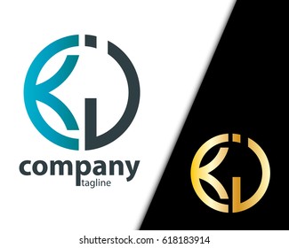 Initial Letter KJ With Linked Circle Logo