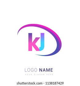 initial letter KJ logotype company name, coloreful and swoosh design. vector logo for business and company identity.