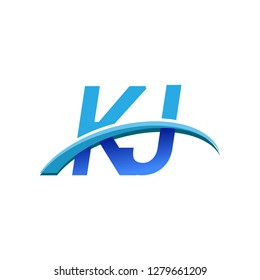 initial letter KJ logotype company name colored blue and swoosh design. vector logo for business and company identity.