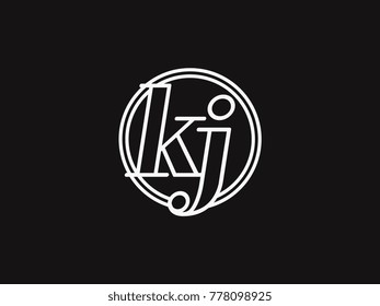 Initial letter kj lowercase outline inside the circle logo template white on black background