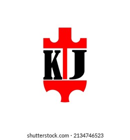 Initial letter KJ red crown shield simple logo. Minimal and unique.