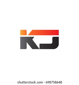 Initial letter KJ, straight linked line bold logo, gradient fire red black colors